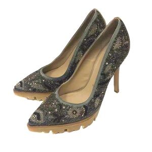 Donald J Pliner Endiva Platform Pumps Pointed Toe Beaded Embellish Italy